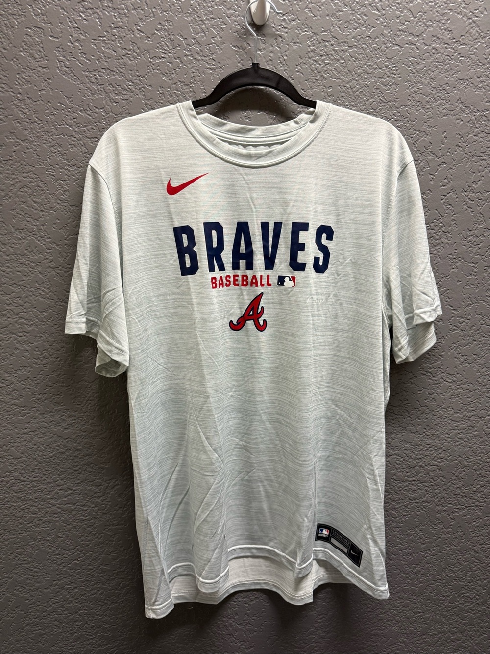 Nike Grey Braves Baseball Logo Tee with Red & Navy Accents